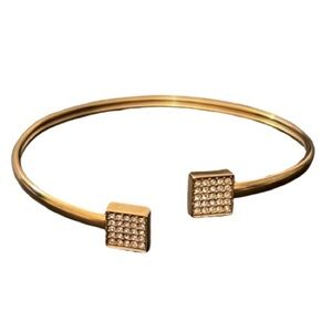 Fossil Gold Plated Crystal Rhinestone Double Ended Square Open Cuff Bracelet